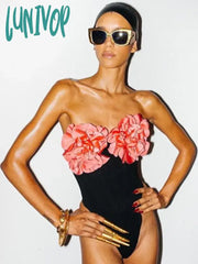 Lunivop Beach Sexy Strapless Backless Flower Black Women Summer Bandage Bodysuit Fashion Beachwear