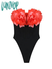 Lunivop Beach Sexy Strapless Backless Flower Black Women Summer Bandage Bodysuit Fashion Beachwear