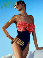 Lunivop Beach Sexy Strapless Backless Flower Black Women Summer Bandage Bodysuit Fashion Beachwear