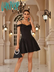 Lunivop Black Elegant Party Dresses For Women Mini Off The Shoulder Birthday Dress Sexy One-Piece