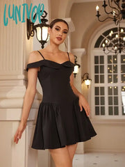 Lunivop Black Elegant Party Dresses For Women Mini Off The Shoulder Birthday Dress Sexy One-Piece