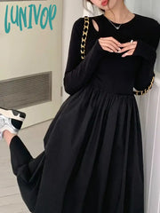 Lunivop Black Fashion Slim Long Tankdress Woman Spring Summer Crew Neck Skeleton Knit Sleeve Office
