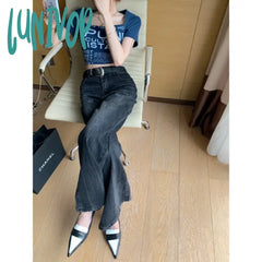 Lunivop Black High Waisted Women’s Jeans Fashion Y2K Streetwear Casual Vintage Baggy Straight