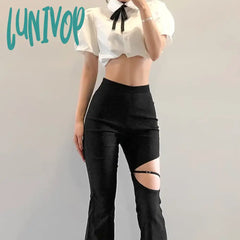 Lunivop Black Mysterious Sexy Slim Fit All-Match Classic Commuter Street Travel Hollow Out Vibrant