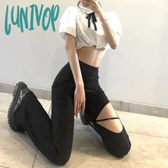 Lunivop Black Mysterious Sexy Slim Fit All-Match Classic Commuter Street Travel Hollow Out Vibrant