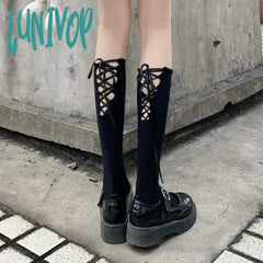 Lunivop Black Socks Women’s Middle Tube Jk Stockings Calf Straps Hollow Summer Crew Sexy Long