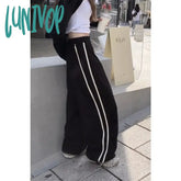 Lunivop Black Striped Parachute Pants Women Oversized Korean Streetwear Y2K Harajuku Fashion