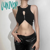 Lunivop Black Tank Tops Summer New Y2K Sexy Club Crop Women Solid Sleeveless Slim High Street Daily