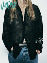 Lunivop Black Transparent Long Sleeve Shirt 2024 Spring New Simple Casual Button Up Lapel Collar