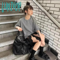 Lunivop Black Vintage Womens Shoulder Bag Plain Luxury Motorcycle Messenger Designer Large Capacity