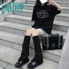 Lunivop Black White Leg Warmers Boot Cuffs Women Knit Socks Harajuku Japanese Long Warmer Punk