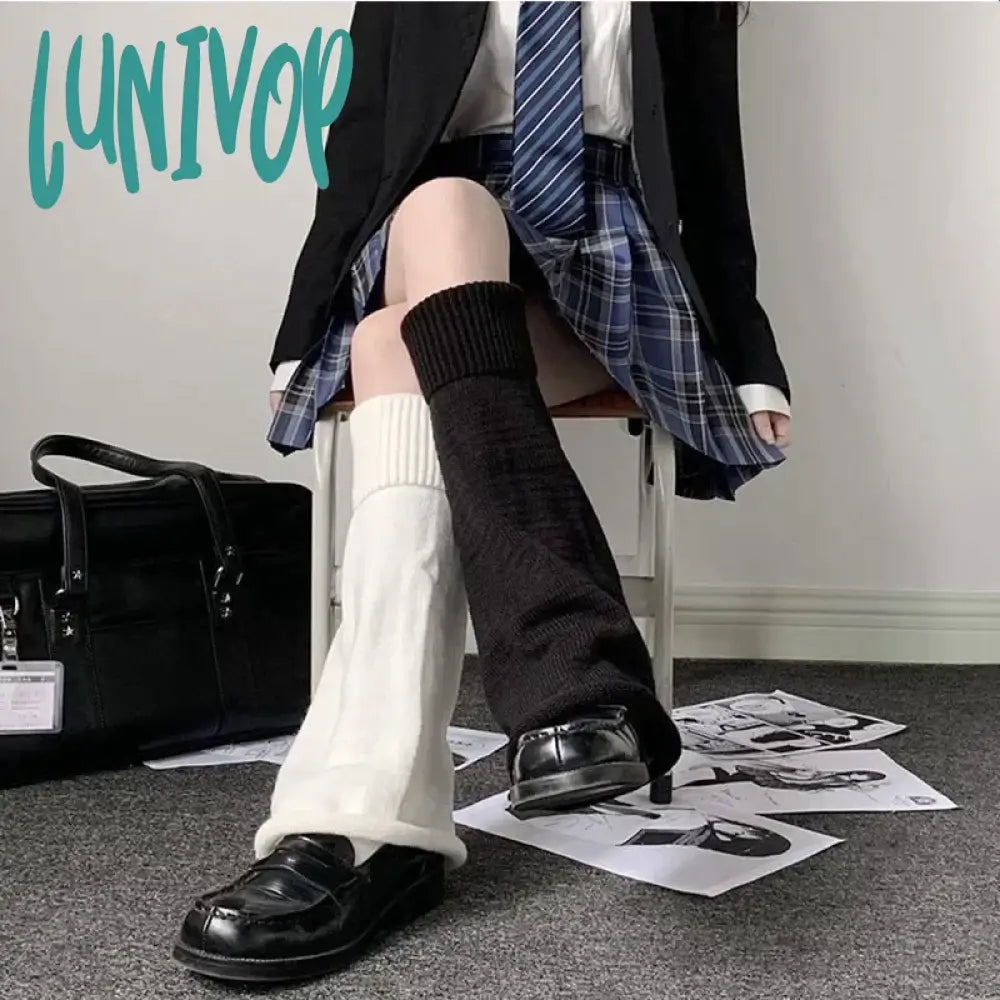 Lunivop Black White Leg Warmers Boot Cuffs Women Knit Socks Harajuku Japanese Long Warmer Punk