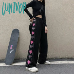 Lunivop Black Women Casual Pants Sweat Streetwear Trousers Harajuku Wide Leg Hip Hop Punk Clothes