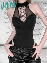 Lunivop Black Mysterious Sexy Tight Hot All-Match High Street Cool Confident Mature Charm Women’s