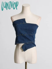 Lunivop Blue Backless Denim Corset Crop Women Off Shoulder Sleeveless Bustier Tops Lady Sexy