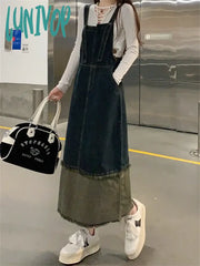 Lunivop Blue Medium Length Split Denim Sling Skirt Women’s Spring Summer New Simple Pocket