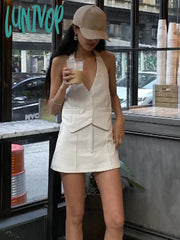 Lunivop Bodycon High Waist Dress Sets Women Sexy Deep V Neck Backless Crop Tops Hot Girls Slim