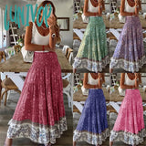 Lunivop Boho Casual Print Maxi Skirt Women Summer Fashion Sexy High Waist Skirts Womens Pink Beach