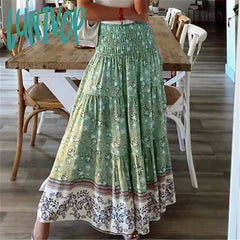 Lunivop Boho Casual Print Maxi Skirt Women Summer Fashion Sexy High Waist Skirts Womens Pink Beach