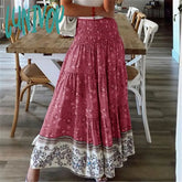 Lunivop Boho Casual Print Maxi Skirt Women Summer Fashion Sexy High Waist Skirts Womens Pink Beach