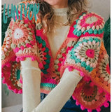 Lunivop Boho Ethnic Plaid Knitted Tanks Women Short Sleeve Loose Pullovers For Women Vintage Deep V
