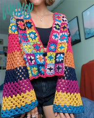 Lunivop Boho Hollow Out Cardigan Sweaters For Women Vintage Deep V Long Sleeve Autumn Sweater Loose