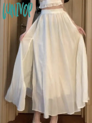 Lunivop Bow Korean Fashion Two Piece Set Women Ruffles French Vintage Long Skirts Suit Female Off