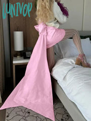 Lunivop Bow Splice Mini Skirts For Women 2024 New Pink Temperament Sheath Skirt Lady Party Elegant