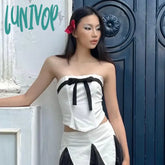 Lunivop Bow Tie Tube Top Coquette Y2K Ropa Girls Summer Kawaii Clothes White Backless Crop Tops