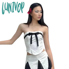Lunivop Bow Tie Tube Top Coquette Y2K Ropa Girls Summer Kawaii Clothes White Backless Crop Tops