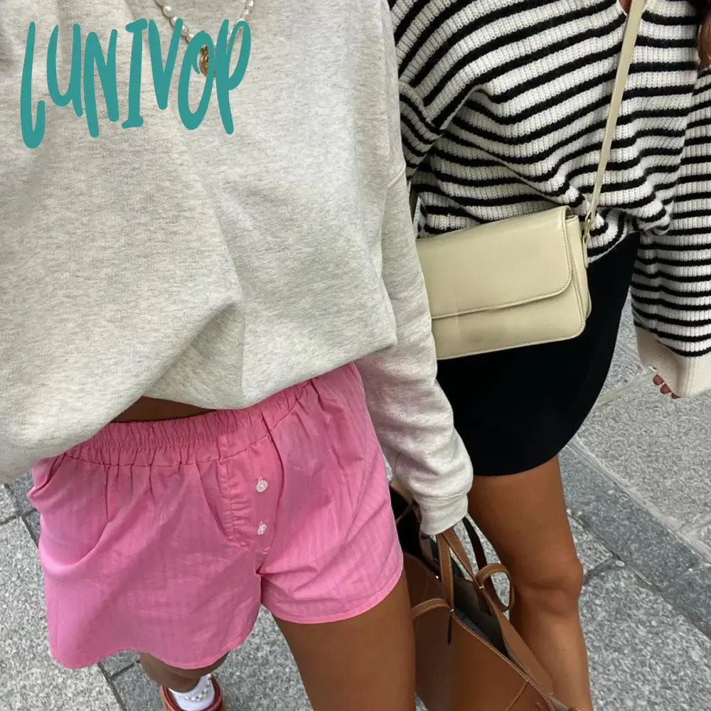 Lunivop Boxer Shorts For Women Y2K Pajamas Striped Elastic High Waist Baggy Wide Leg Boy Bottoms