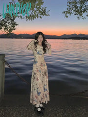 Lunivop Butterfly Print Skew Collar Dresses Y2K E-Girl Irregular Slim Waist Dress For Women Spring