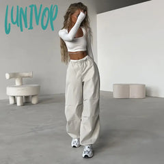 Lunivop Cargo Pants Baggy Wide Leg Straight Trousers Women Drawstring Joggers Streetwear Y2K Summer