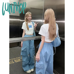 Lunivop Cargo Pants Women Y2K Oversized Sweatpants Streetwear Pockets Wide Leg Joggers Harajuku