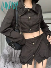 Lunivop Cargo Solid Simple Cropped Coats Drawstring Pockets Women Streetwear Y2K Jackets Korean