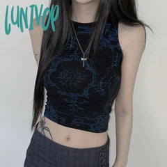 Lunivop Casual Basic Printed Crop Top Y2K Slim O-Neck Sleeveless Tank Tops Women 2024 Summer