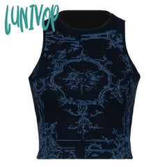 Lunivop Casual Basic Printed Crop Top Y2K Slim O-Neck Sleeveless Tank Tops Women 2024 Summer