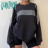 Lunivop Casual Black Patchwork Tops For Women Loose Long Sleeve O Neck Sweatshirt Autumn Y2K
