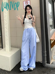 Lunivop Casual Blue Striped Pants Women Y2K High Waist Wide Leg Trousers Oversized Korean Style