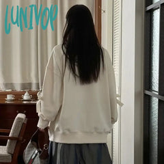 Lunivop Casual Bows Patchwork Sweatshirts Women’s Loose Long Sleeve Fashion O Neck Top Solid