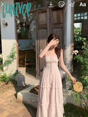 Lunivop Casual Elegant Floral Dress Women Korean Fashion Clothing Outwear Beach Style Strap Even