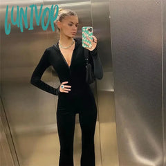 Lunivop Casual Fashion Velvet Hooded Zipper Jumpsuits Women Rompers Club Party One Piece Outfits