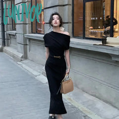 Lunivop Casual Fashion Women Elegant Bodycon Slim Midi Party Dress Sexy Vintage Prom Birthday