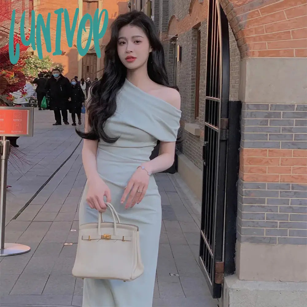 Lunivop Casual Fashion Women Elegant Bodycon Slim Midi Party Dress Sexy Vintage Prom Birthday