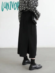 Lunivop Casual Fashion Women’s Skirts Loose High Waist Pleated Straight Tube Skirt Slit Black