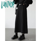 Lunivop Casual Fashion Women’s Skirts Loose High Waist Pleated Straight Tube Skirt Slit Black