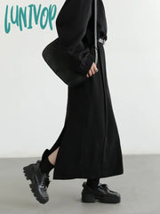 Lunivop Casual Fashion Women’s Skirts Loose High Waist Pleated Straight Tube Skirt Slit Black