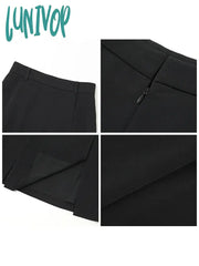 Lunivop Casual Fashion Women’s Skirts Loose High Waist Pleated Straight Tube Skirt Slit Black