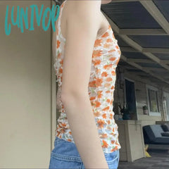 Lunivop Casual Floral Mesh Tank Tops See Through Sexy Slim Slash Neck Sleeveless Women 2024 Summer