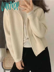 Lunivop Casual Knitted Cardigan Sweaters Women Autumn Vintage Zip-Up Solid Loose Long Sleeve Tops